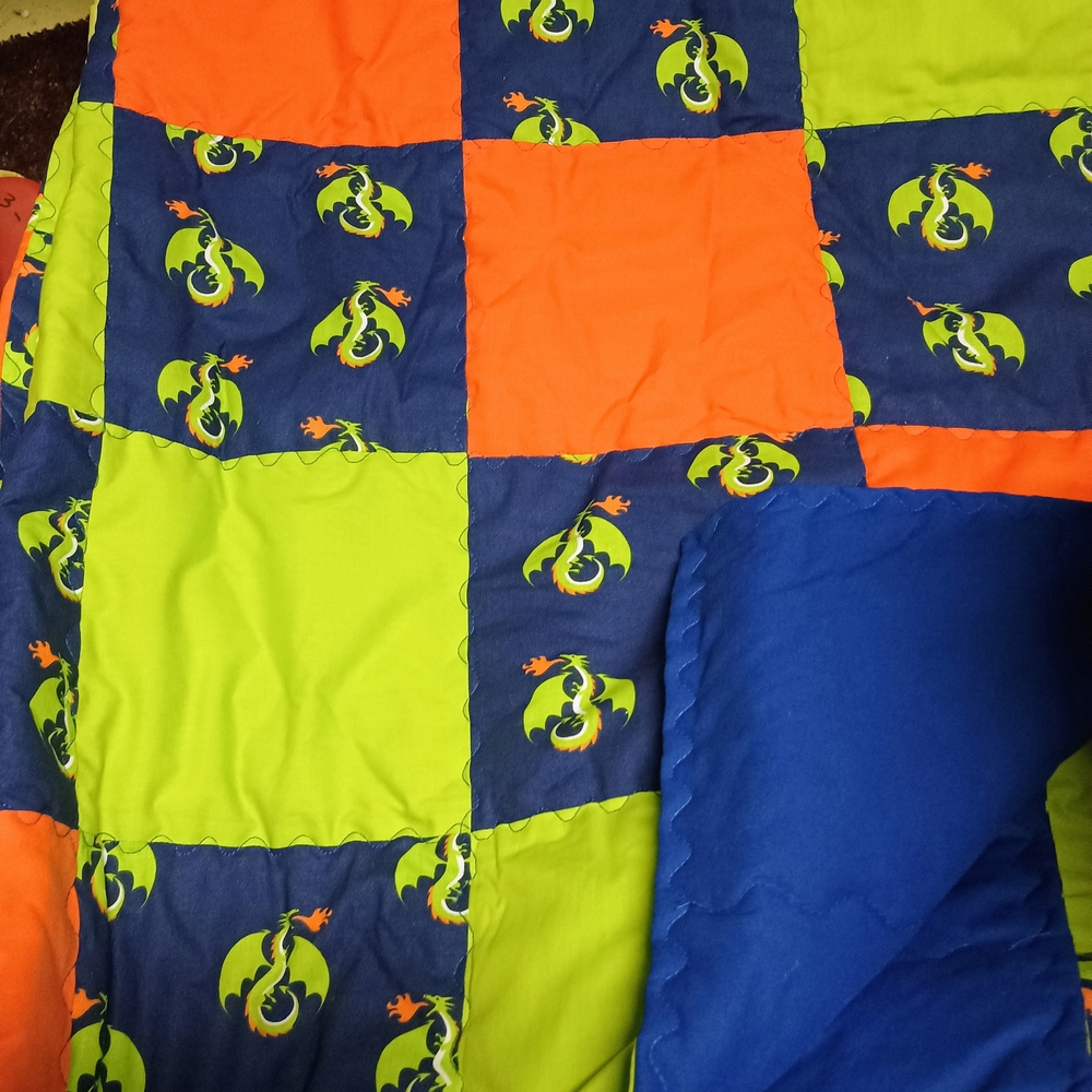 Vibrant Orange and Blue Geometric Quilt